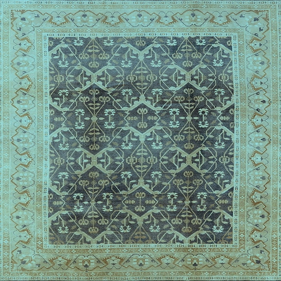 Ahgly Company Indoor Square Oriental Light Blue Traditional Area Rugs, 8' Square