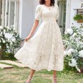 thumbnail image 1 of Vestido Plisado De Mujer Vestido plisado de mujer con mangas abullonadas, vestido de columpio grande informal para fiesta (marfil L) Ygjytge para Mujer Marfil T L, 1 of 1