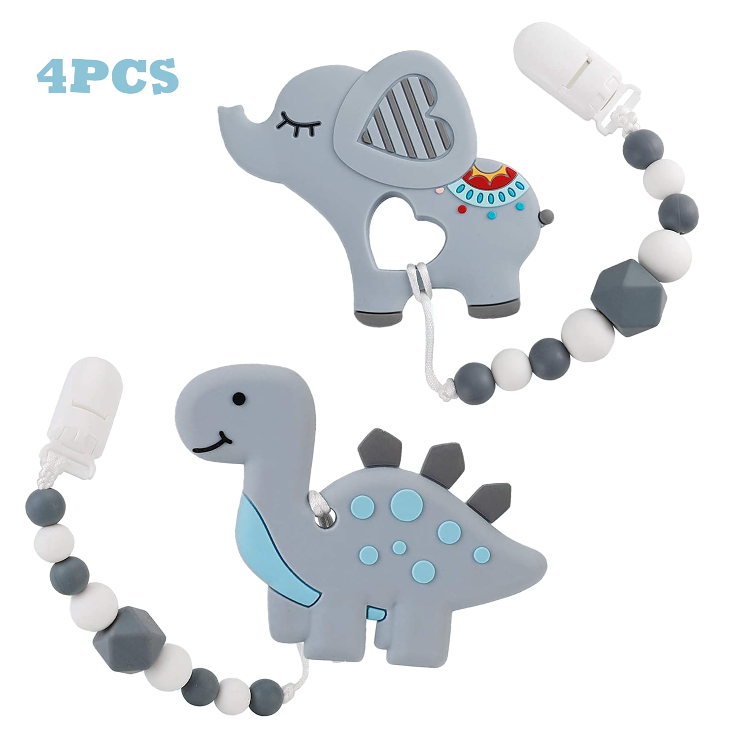 Baby Teething Toys, Teething Toys with Pacifier Clips, BPA Free Silicone, 0-6 Months, 6-12 Months