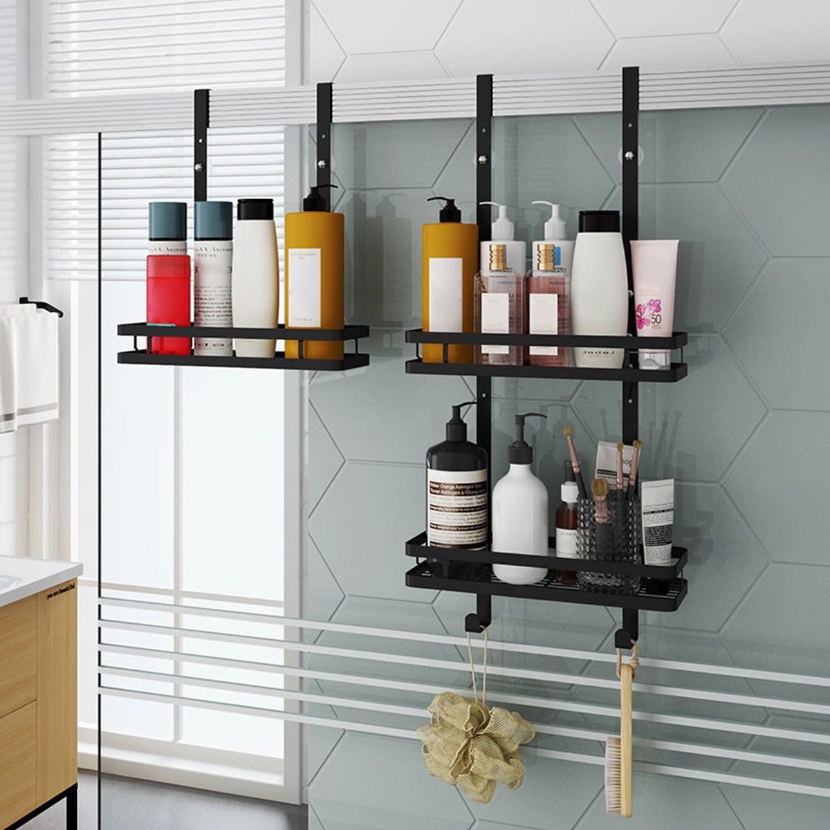 Dyiom Shower Caddy Shelf with 11 Hooks, Shower Rack for Hanging Razor, Soap  and Shower Gel 307746583 - The Home Depot