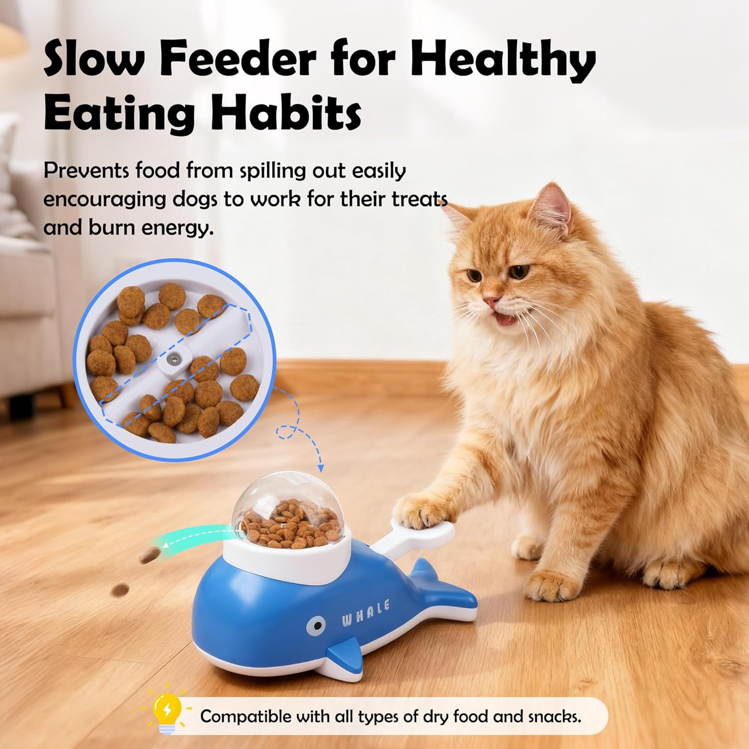 Cat & Dog Puzzle Treat Dispenser - Whale-Shaped Interactive Food Toy, Slow Feeder for Healthy Eating & IQ Training-dh
