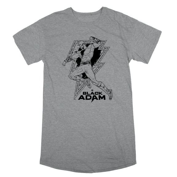 DC Comics Black Adam Character Outlines Men's Athletic Gray Graphic Sleep Shirt-Medium