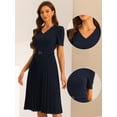 thumbnail image 2 of DARING DIVA V-Neck Short Sleeve Belted A-Line Pleated Dress M Dark Blue, 2 of 6