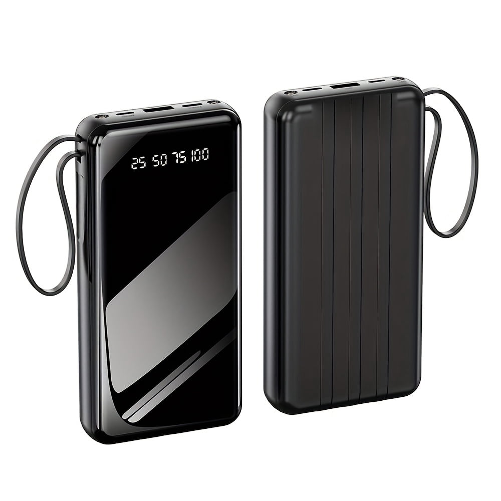 20000mAh High-Capacity Portable Power Bank with 4 Built-in Cables, Compatible with Various Devices, Powerful Emergency LED Lighting, Smart LED Display, Simultaneous Charging for up to 5 Devices