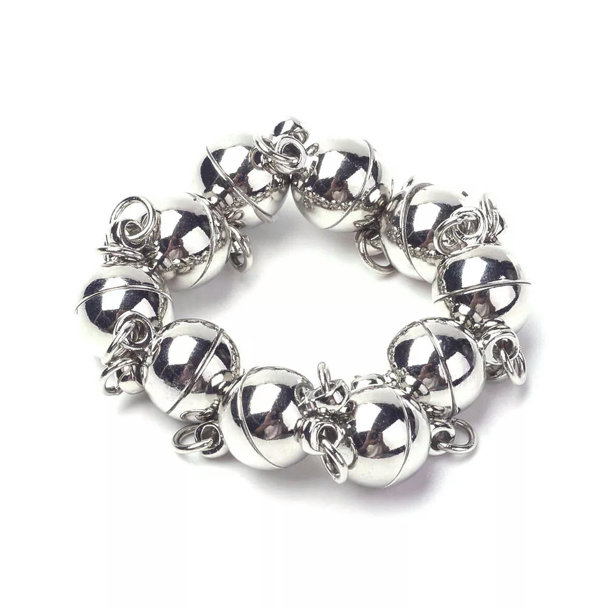 U8MO 50 Sets Platinum Tone Brass Ball Magnetic Clasps Smooth Closure Nickel Free 16mm