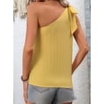 thumbnail image 5 of Women'S One Shoulder Top Asymmetrical Ribbed Texture Cropped Casual Summer Blouse Yellow M, 5 of 9