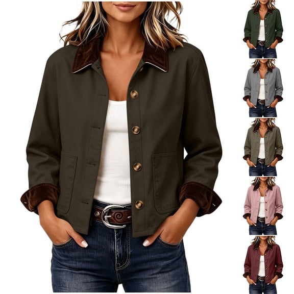 Mifsaly Womens Barn Jackets Corduroy Collar Button Down Bomber Jacket Fall Winter Fashion Vantage Western Style Daily Outdoor Casual Dating Work Office Lounge Outfits