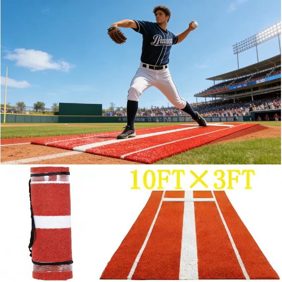 10x3 ft Softball Pitching Mat with Mound - Antifade Turf, Antislip Foam Backing - Fastpitch Equipment for Softball and Baseball Pitchers Practice