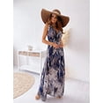 thumbnail image 3 of Robe à Col en V Robes d'Été pour Femmes Robe Bohème Robe Dos Nu Sans Manches Robe à Fleurs Robe de Plage Longues Robes Robe Maxi Robe de Cocktail (Bleu, TG), 3 of 6