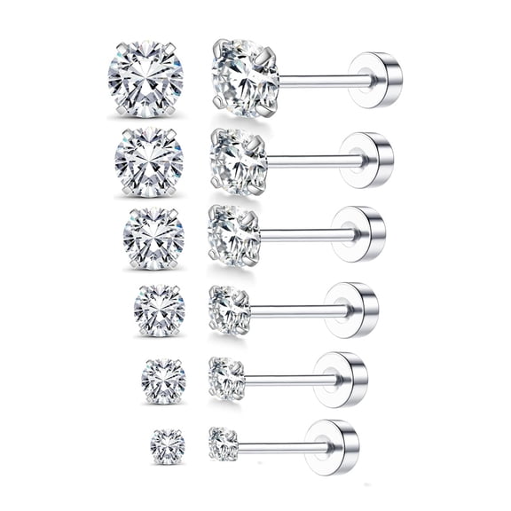 8MM Extra Long Post Earrings for Thick Earlobes,20G Hypoallergenic Flat Back Earrings for Women Men Stainless Steel Stud Earrings CZ Studs Surgical Steel Cartilage Earrings for Sensitive Ears
