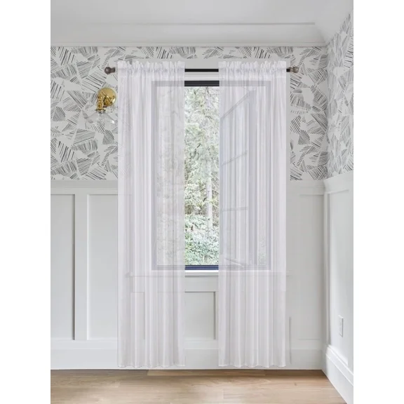 Gorgeous Home Linen 2 PC Solid Semi Sheer Faux Silk Rod Pocket Curtain Window Panel for any Room 55" Wide X 84"Long Each White Color