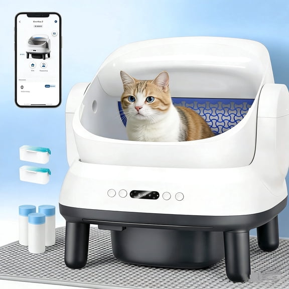 Automatic Cat Litter Box Self-Cleaning with Safety Protection, White