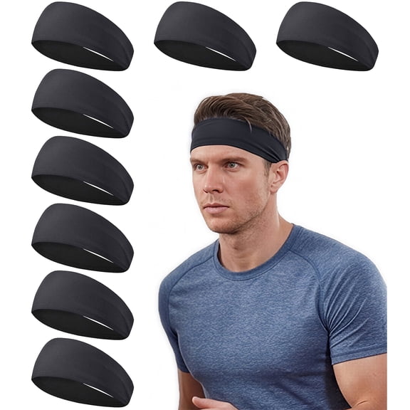 8 Pack Men's Sports Headband,Moisture Wicking Workout Headband, Workout Stretchy Unisex Hairband