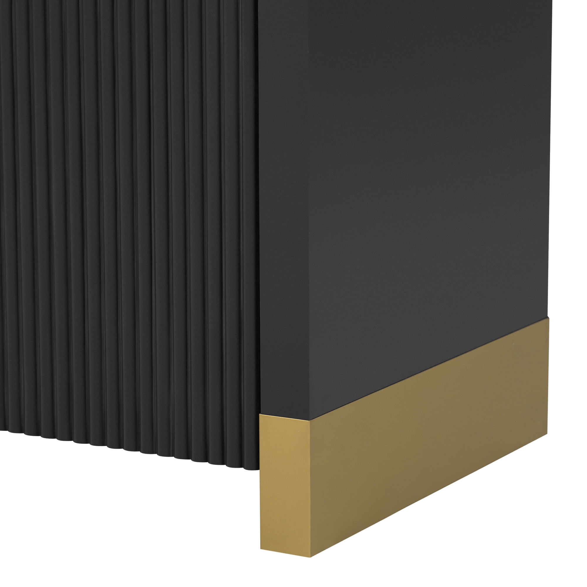 MAYEERTY 4-Door Cabinet Wavy Door Panel Curved Corner Adjustable Shelves for Study & Living Room & Entrance，Black