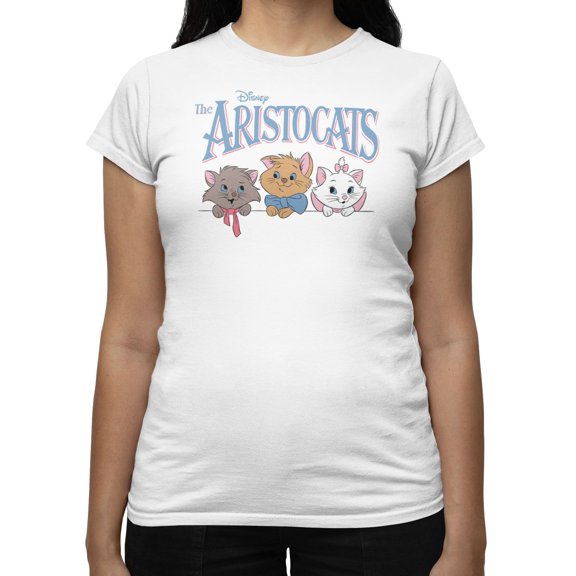 Disney Aristocats Women's Logo Kitten Face Lineup T-Shirt (Bright White, S-XXL)