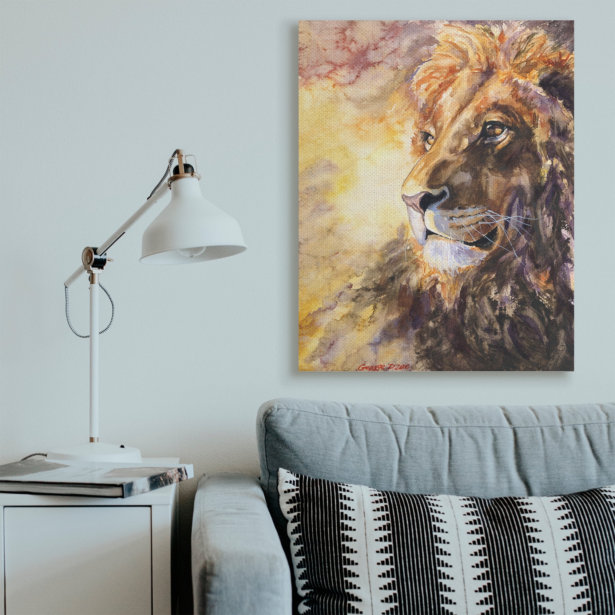 Stupell Industries Regal Lion Mane Safari Animal King Portrait Canvas Wall Art, 36 x 48, Design by George Dyachenko