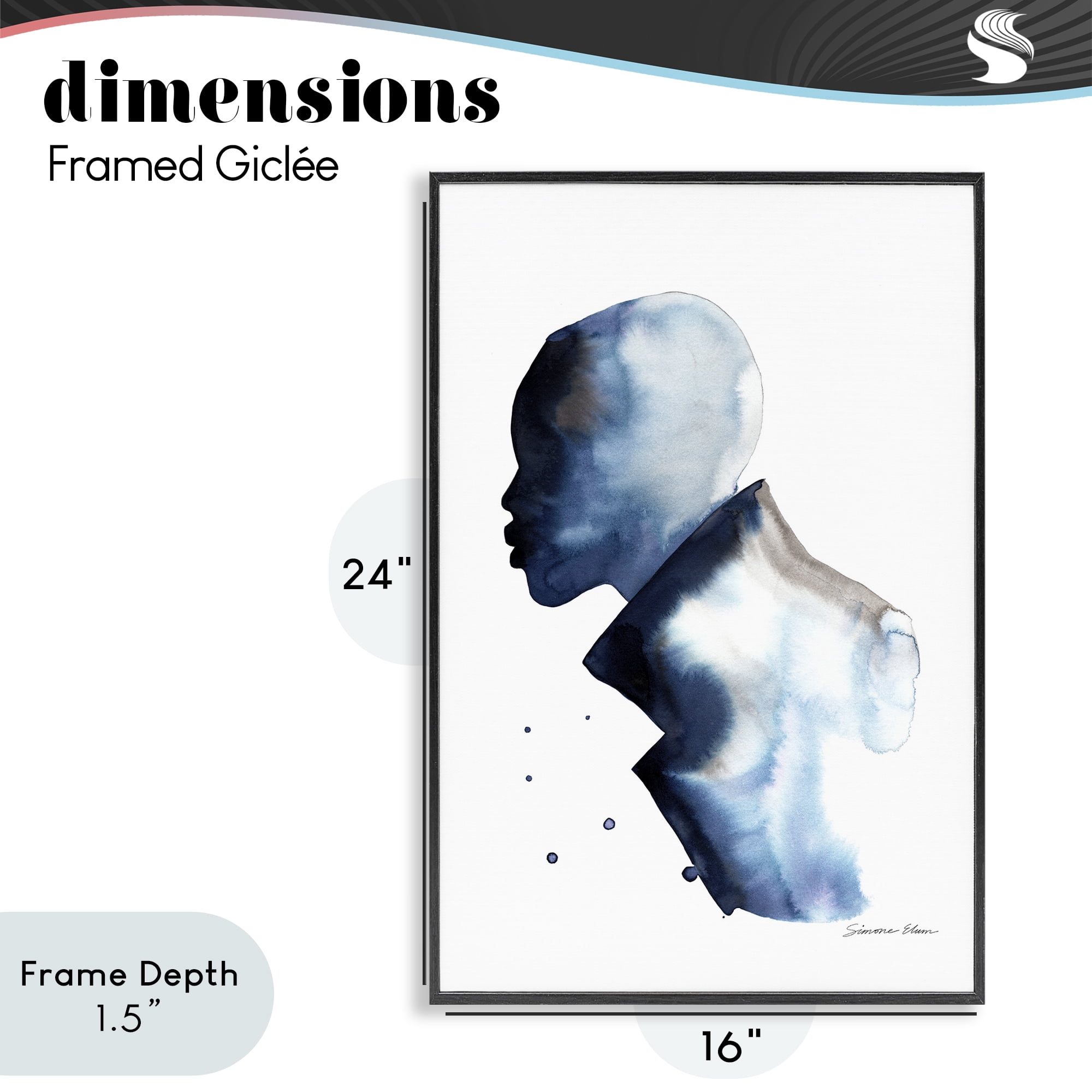 Stupell Industries Feeling Blue Portrait Silhouette Black Framed Giclee Art, design by Simone Elum