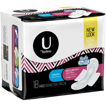 U by Kotex Security Ultra Thin Pads with Wings, Regular, Unscented, 18 Count