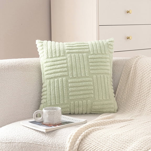 Decorative Throw Pillow Cover 17x17 Inch | Striped Removable Cushion Case with Hidden Zipper | Soft Breathable Fabric | Solid White Gray Pink Green | Cozy, Durable, No Deformation, Modern Accent