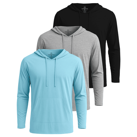 Real Essentials 3 Pack: Men's Cotton Lightweight Casual Pullover Drawstring Hoodie With Pocket (Available In Big & Tall)