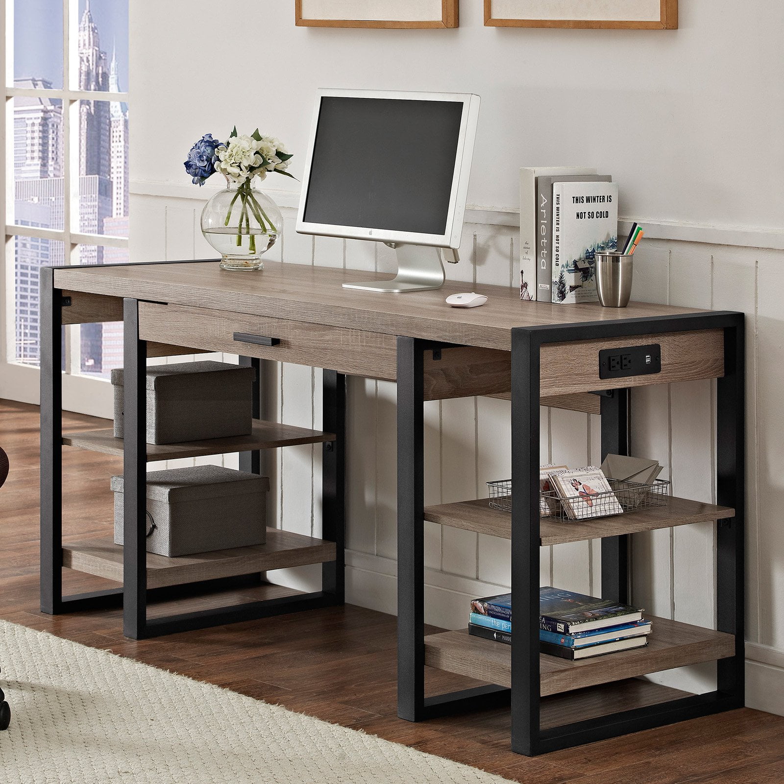Walker Edison Urban Blend Storage Desk Com