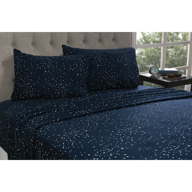 Mainstays 100 Cotton Percale Printed Sheet Set, Starry Night Navy