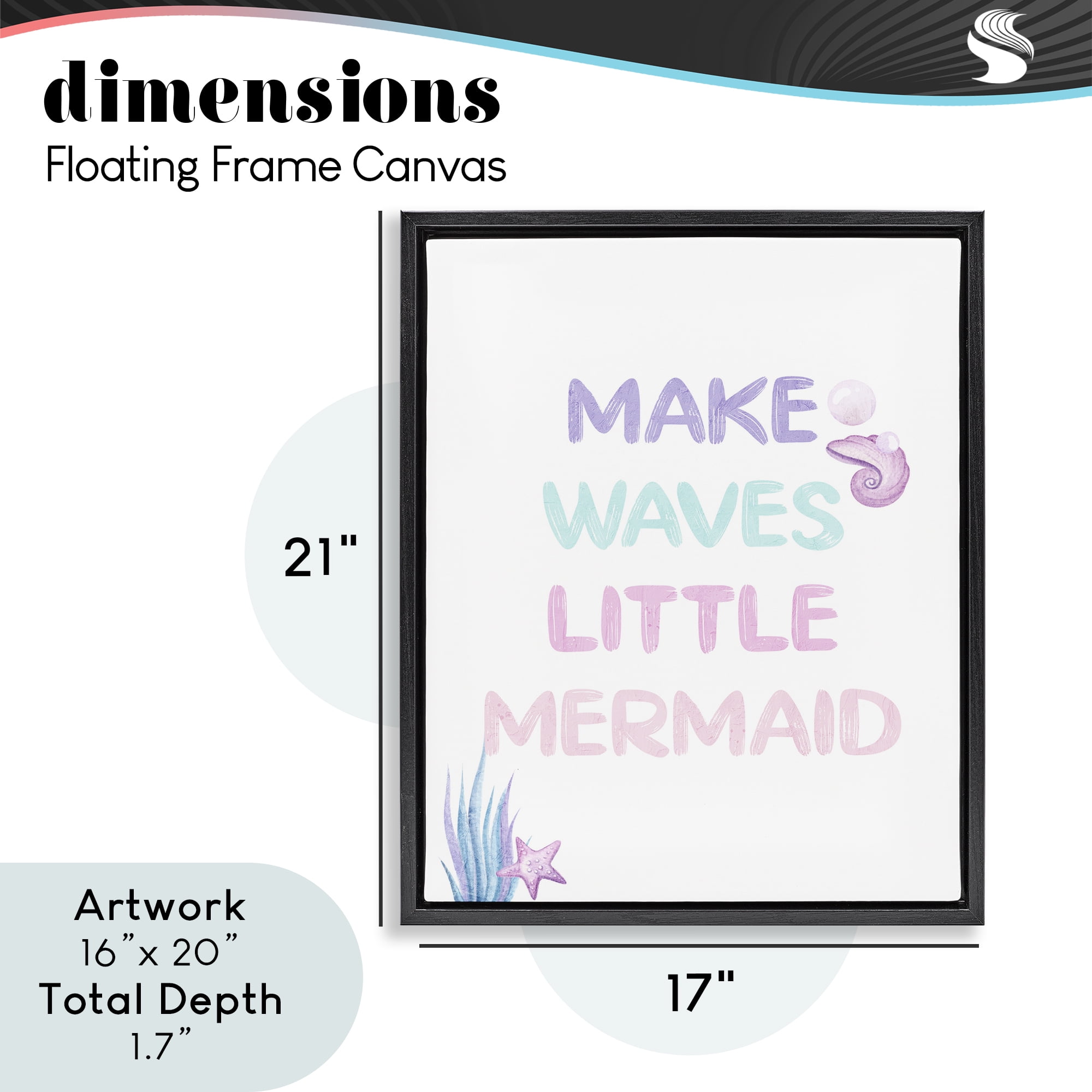 Make Waves Little Mermaid Black Framed Floater Canvas Wall Art, design by Kim Allen