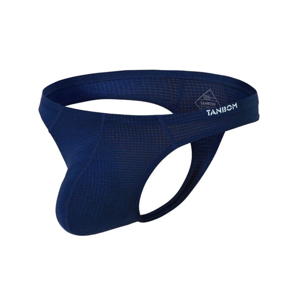 TANBOM Men's Breathable Tagless Nylon Contour Pouch Thong Underwear, Indigo, 1-Pack, M