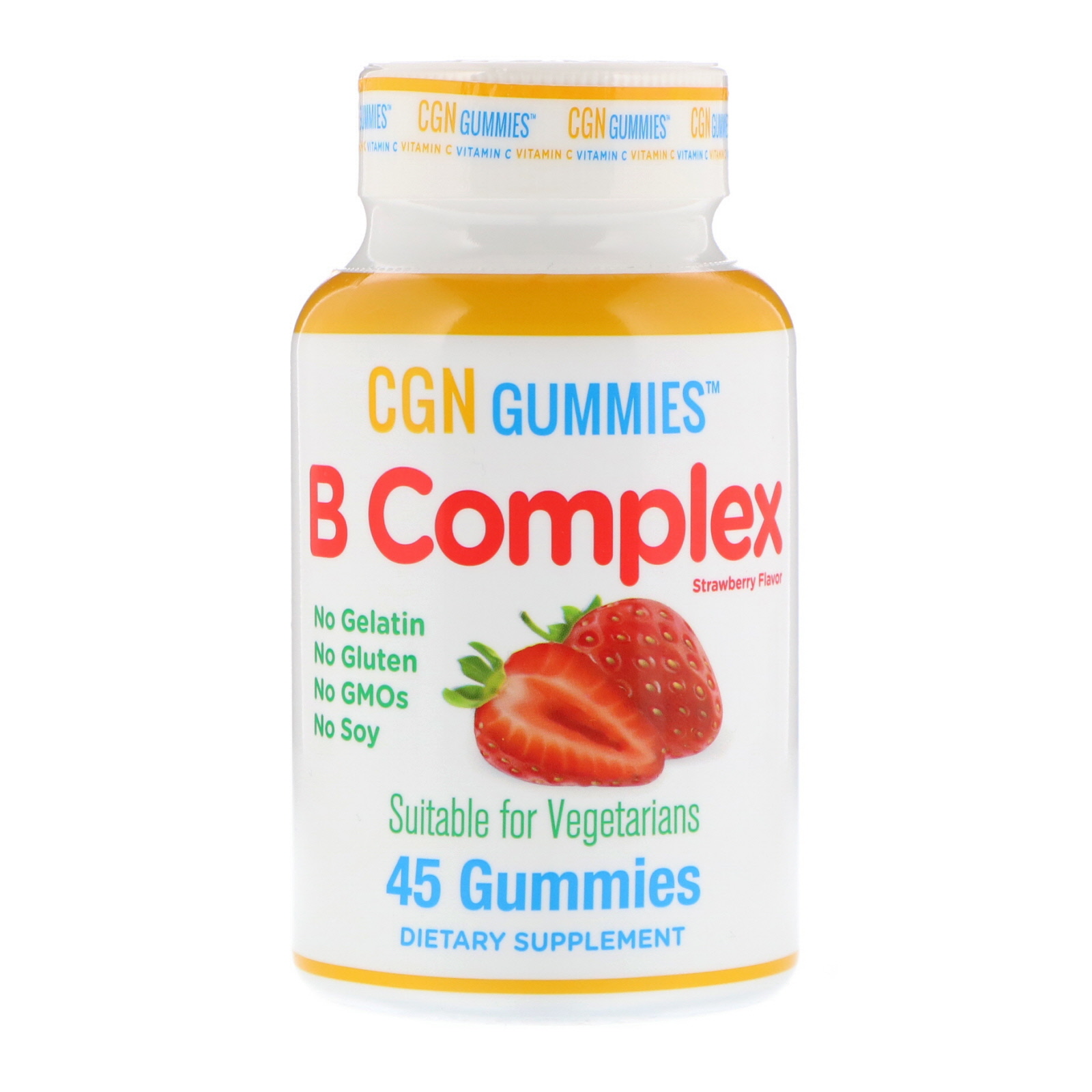 California Gold Nutrition B Complex Gummies No Gelatin No Gluten Natural Strawberry Flavor 45