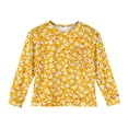 thumbnail image 4 of LTTVQM Girls Shirts Long Sleeve Size 7-8 Fall Winter Cute Floral Print Tee Comfy Tunic Tops Fashion Clothes Crew Neck with Pocket Earthy Yellow 7-8 Years, 4 of 4