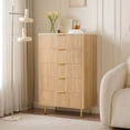 thumbnail image 3 of Modern Tall 5 Drawer Dresser Faux Marble Top, Oak Chest of Drawers Storage for Bedrooms Closet, 3 of 9