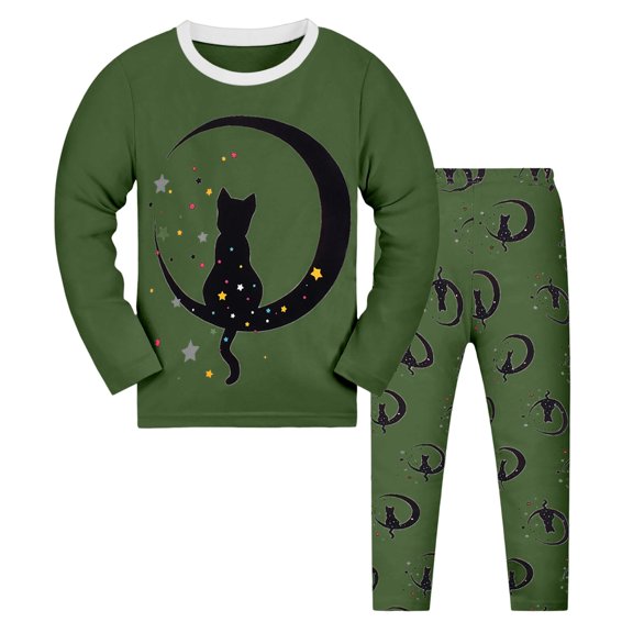 WOYY Toddler Girls Outfits Cat Graphic Long Sleeve T Shirt Pants Sleepwear, Sizes 2-3T