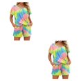 thumbnail image 1 of Sonducket Conjunto de 2 piezas de camiseta para mujer, pantalones cortos, Top deportivo, pantalones cortos, traje de moda de piezas, traje de Color mixto L 2Conjunto, 1 of 6