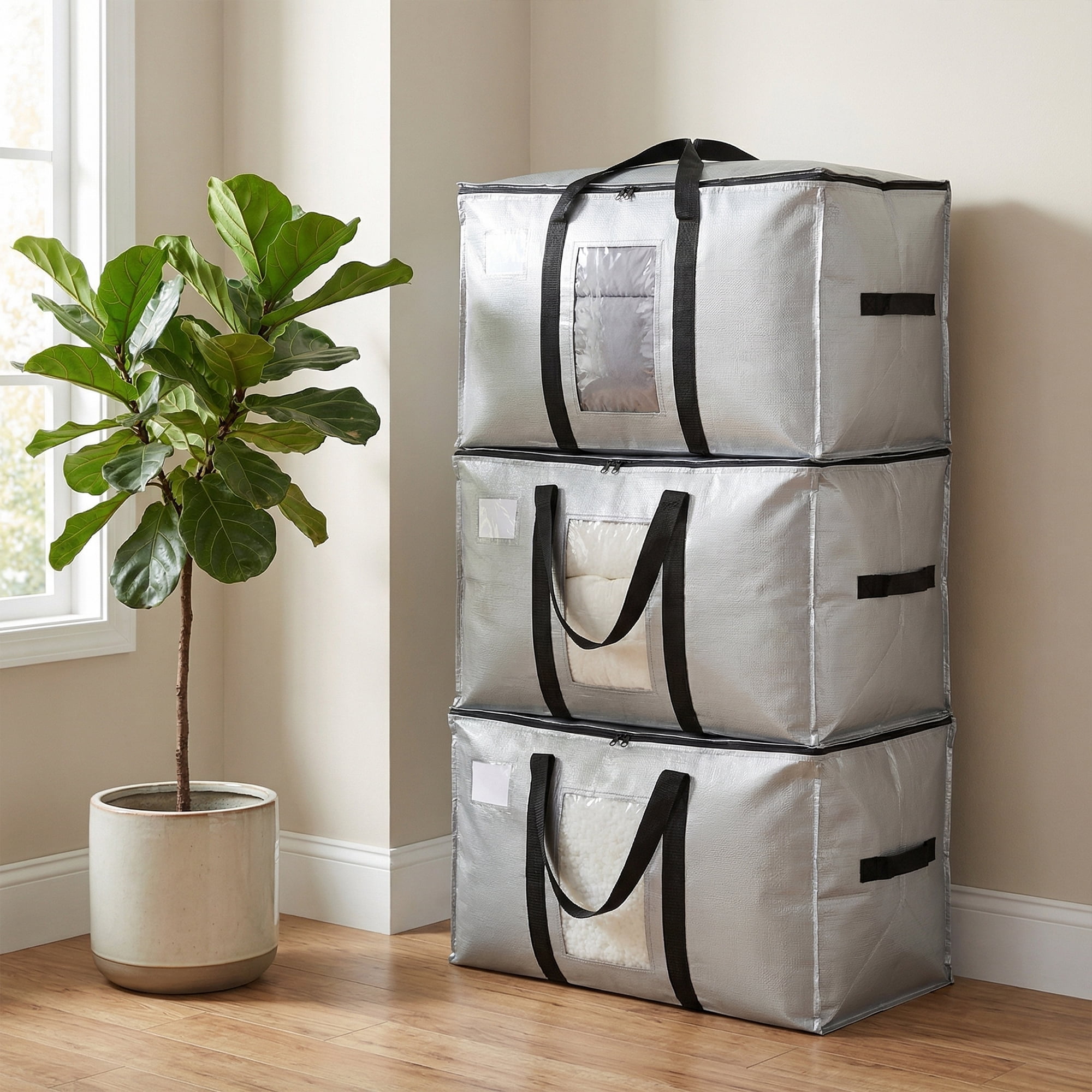 Unique Bargains Storage Bags for and Closet with Handles Light Grey 27.56"x13.78"x16.54"