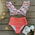thumbnail image 1 of Traje de baño de bikini con borde de hoja de loto dividido, cintura alta sexy de verano, 1 of 6
