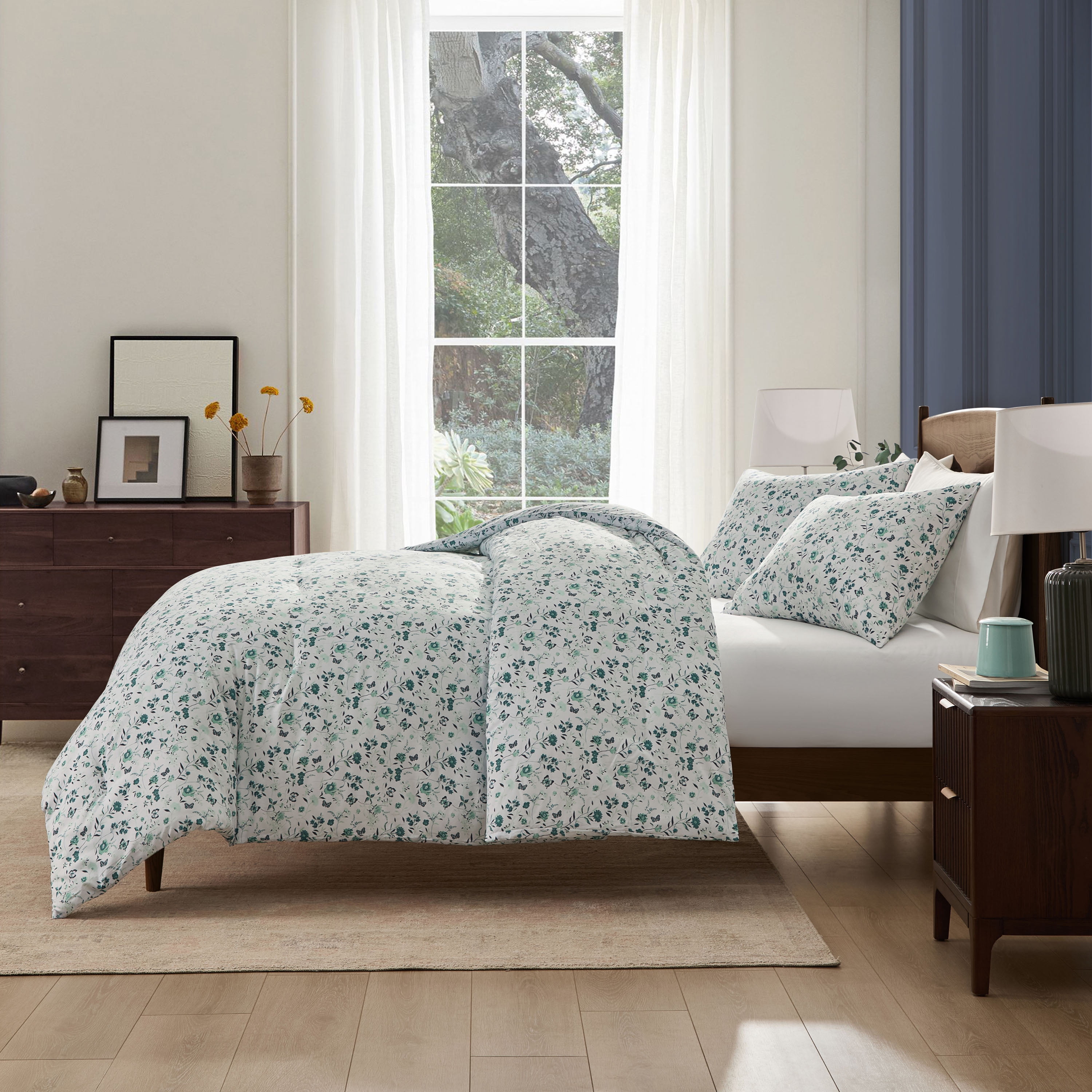 LammaLoe Queen Comforter set, 3 Piece Floral Bedding Comforter Set with Sheets, Bed in a Bag, Green