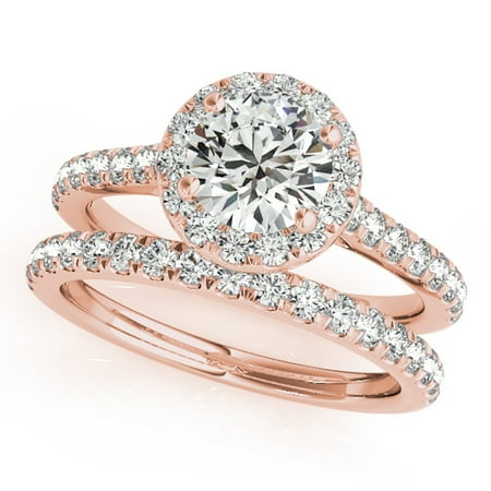 - 3/4 Ct. Diamond Engagement Bridal Ring Set 14K Solid Rose Gold