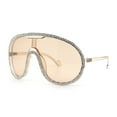 thumbnail image 4 of Bling Rhinestone Rim Luxury XL Oversize Shield Racer Plastic Sunglasses All Beige, 4 of 8