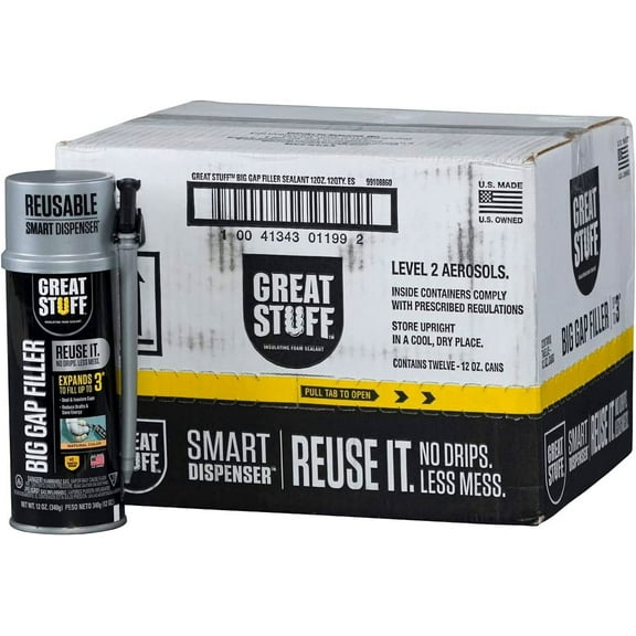 Great Stuff Foam Sealant Smart Dispenser - Fills Gaps, Cream - 12 Pack