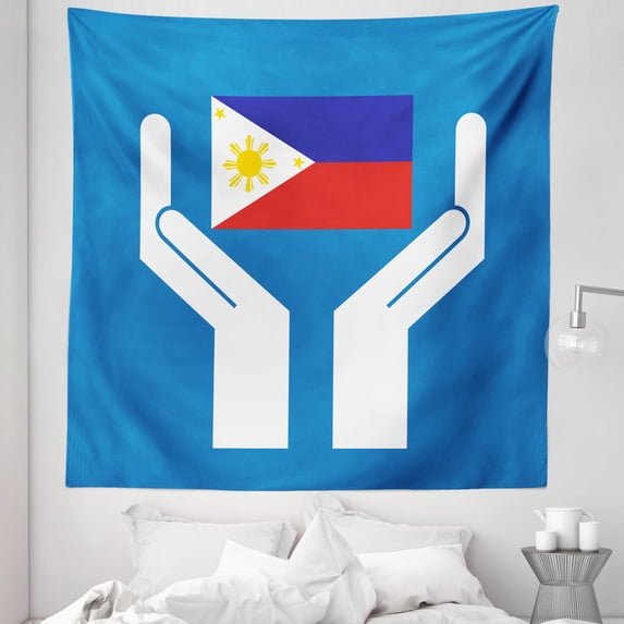 Filipino Tapestry, 2 Hands Holding Showing Philippines National Flag Independant Country Concept, Fabric Wall Hanging Decor for Bedroom Living Room Dorm, 5 Sizes, Multicolor, by Ambesonne