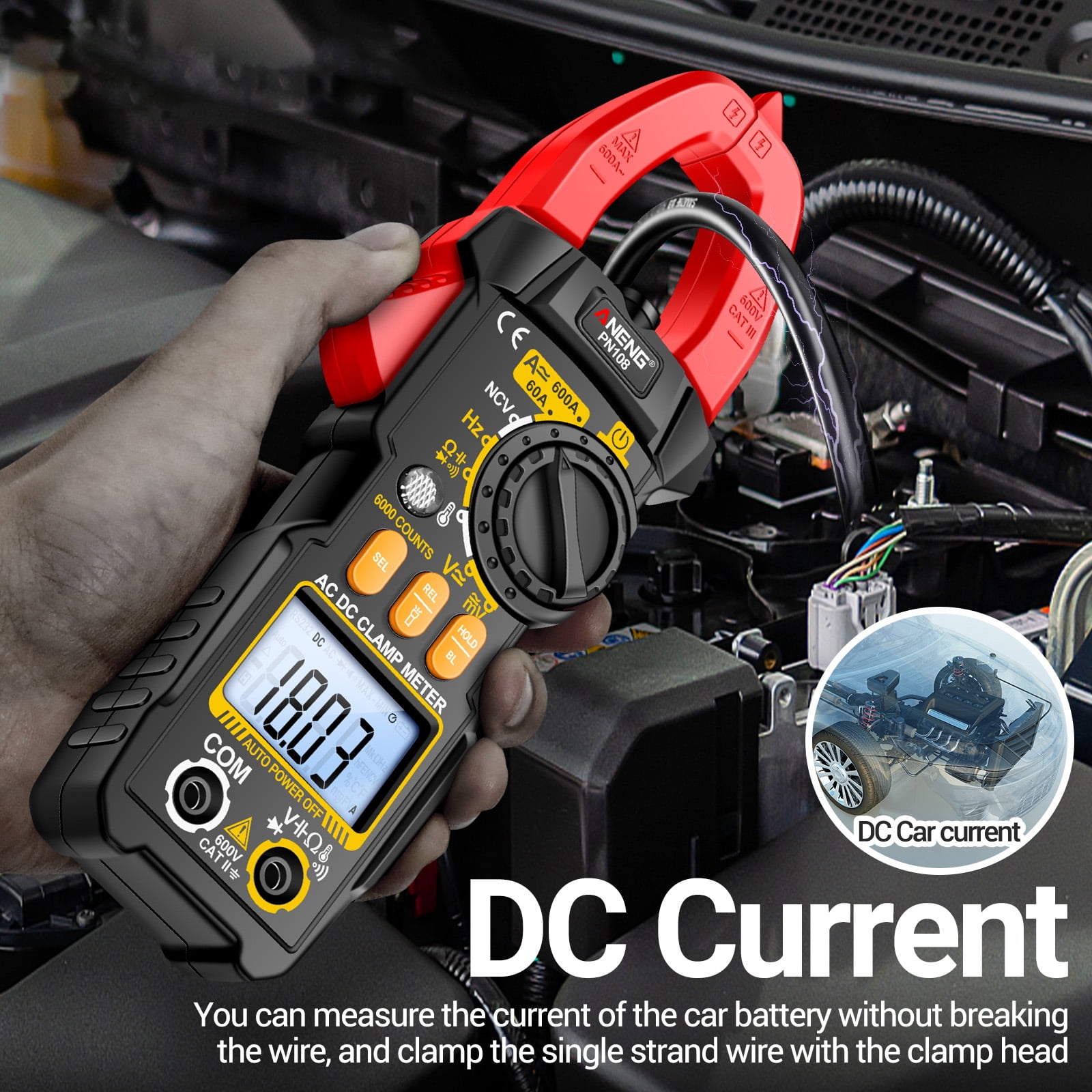ANENG PN108 Digital Clamp Meter Voltage Current Tester Professional 6000 Counts Multimeter with LCD Display Diode Temperature Hz Ohm Capacitance Tester