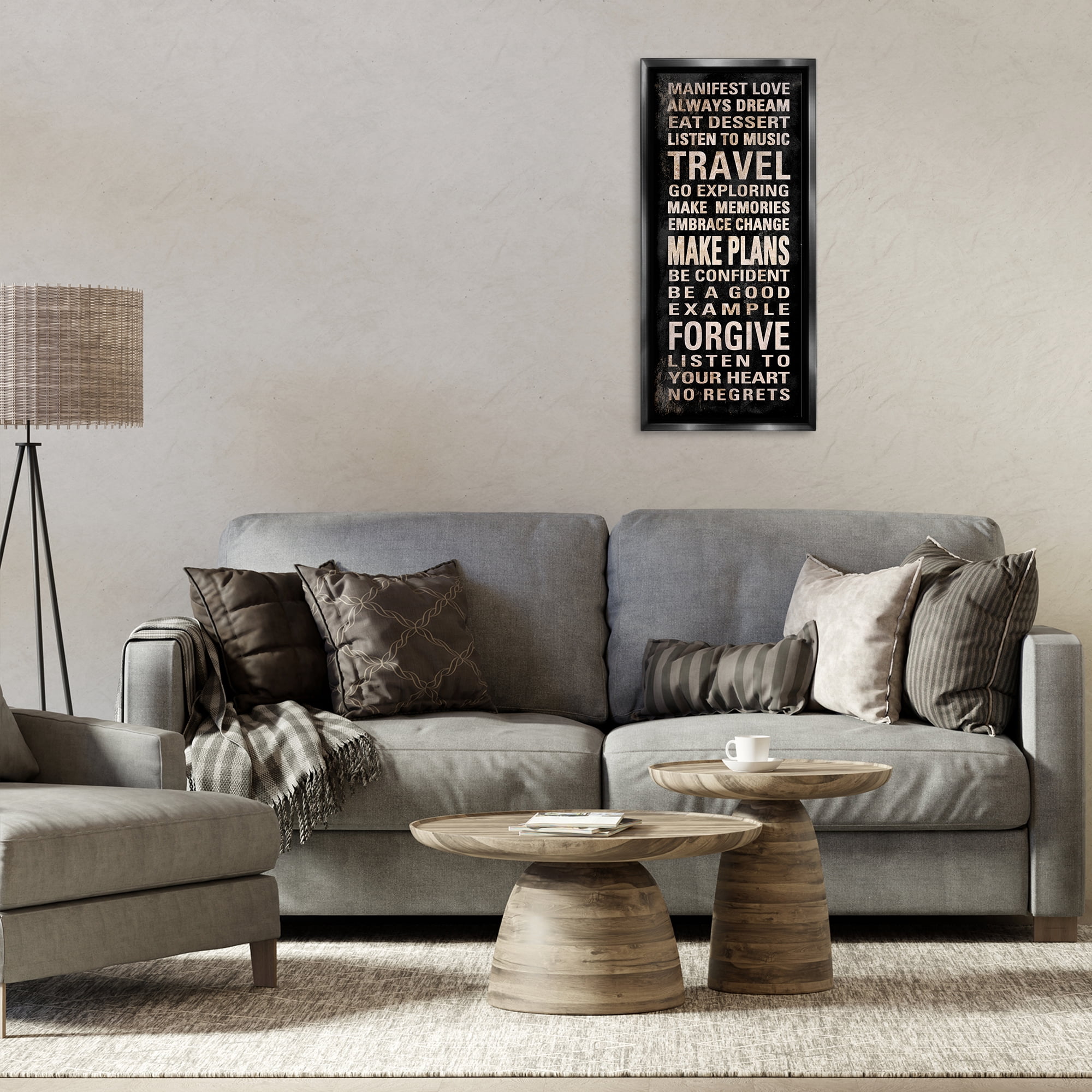 Stupell Industries Manifest Love Phrases Typography Painting Black Floater Framed Art Print Wall Art, 15 x 31