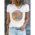 thumbnail image 1 of Groovy Mama Print T-Shirt, Short Sleeve Crew Neck Casual Top For Spring & Summer, Women's Clothing, 1 of 6