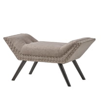 Vibe Ottoman Bench, Tufted Gray Fabric, 36 Inch, Nailhead Trim
