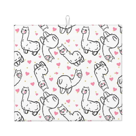 

Naloa Alpacas and Hearts Dish Drying Mat for Kitchen Counter Heat Resistant Drainer Mats Absorbent Draining Mat Dish Rack Pad 16 x18