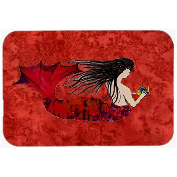 Black Haired Mermaid On Red Mouse Pad, Hot Pad & Trivet