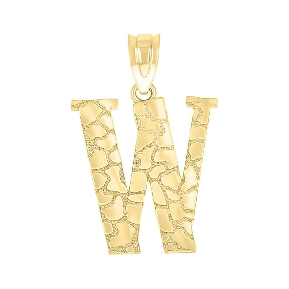 10k Yellow Gold Unisex Nugget Initial W Charm Pendant