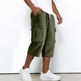 thumbnail image 4 of Dwelliawo Corduroy Men's Cargo Shorts Casual Capri Shorts Long Multi-Pockets 3/4 Pants Cargo Outdoor Elastic Waist Below Knee Pants Army Green 3XL, 4 of 9