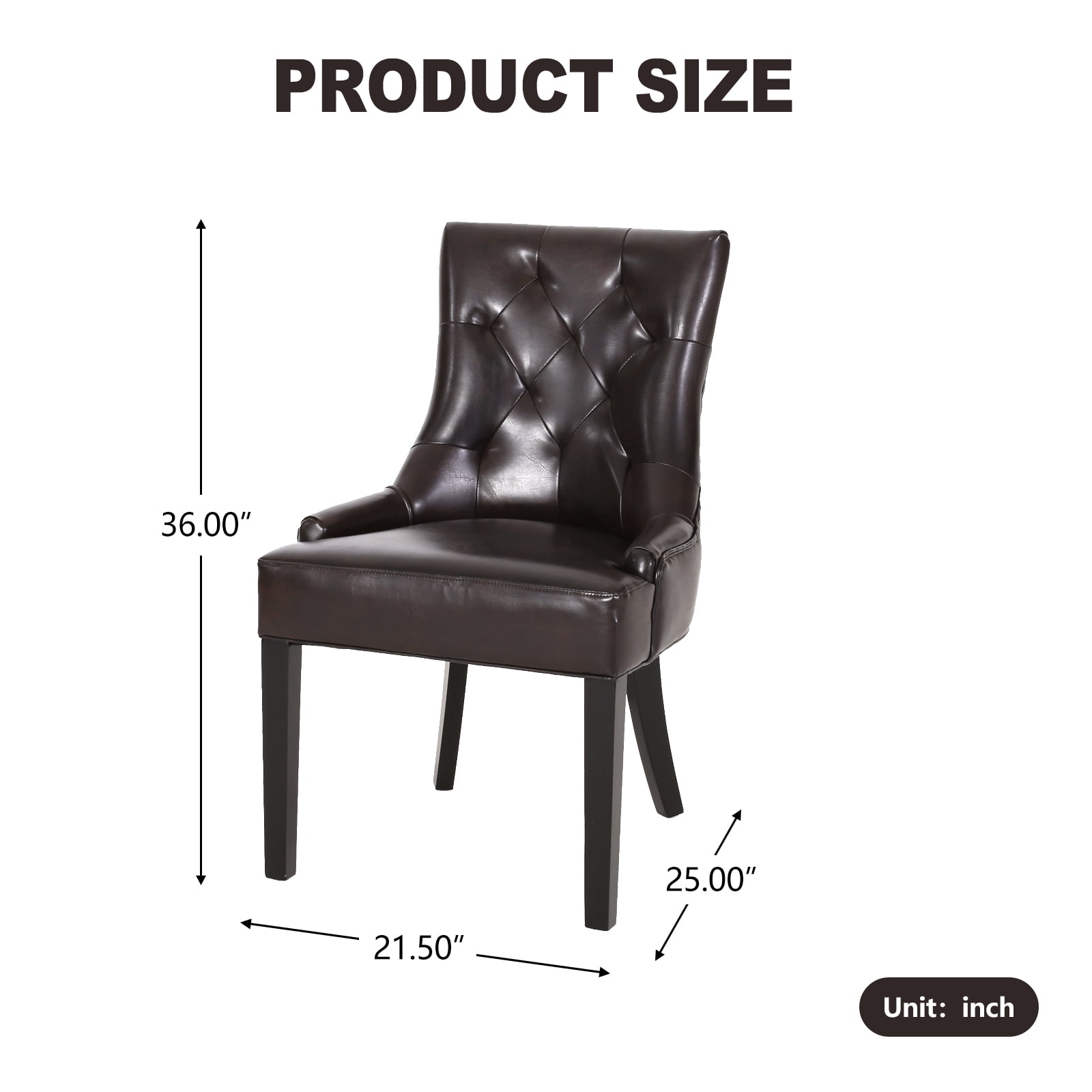 Kadyn 2 Pcs Modern Living Dining Room Chairs, Leather Dining Arm Chairs for Bedroom, Kitchen Chair with Solid Wood Legs and Inclined Handrail, Brown Kadyn 2 Pcs Modern Living Dining Room Chairs, Leather Dining Arm Chairs for Bedroom, Kitchen Chair with Solid Wood Legs and Inclined Handrail, Brown