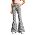 thumbnail image 4 of YAYUBA Girl's Flare Pants High Waist Bell Bottom Pants Bootcut Casual Pants Kids Print Stretch Hippie Pants 15-16 Years Grey, 4 of 5